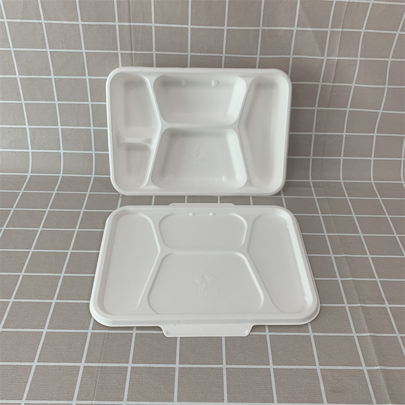 バガス 5 コンパートメント トレイ 蓋付き
